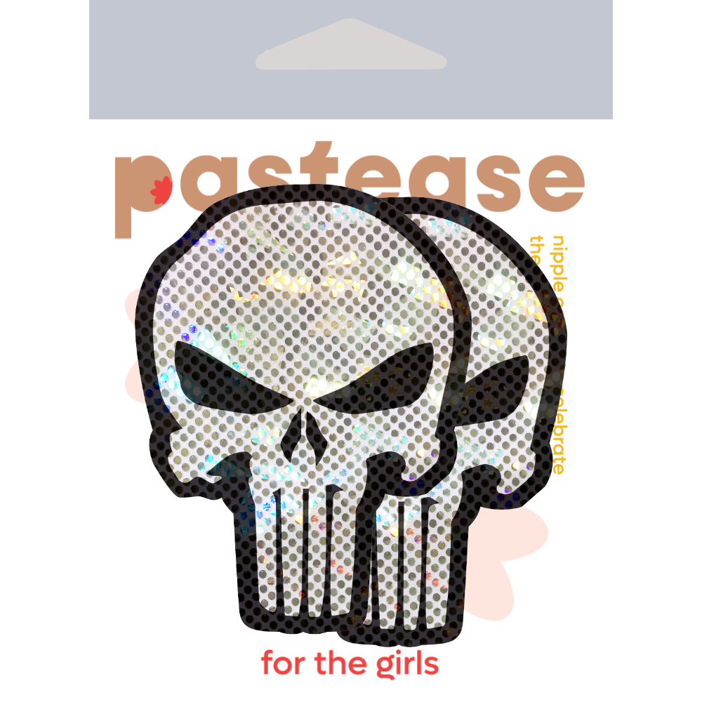 Punisher: Glittering White & Black Skull Nipple Pasties by Pastease®