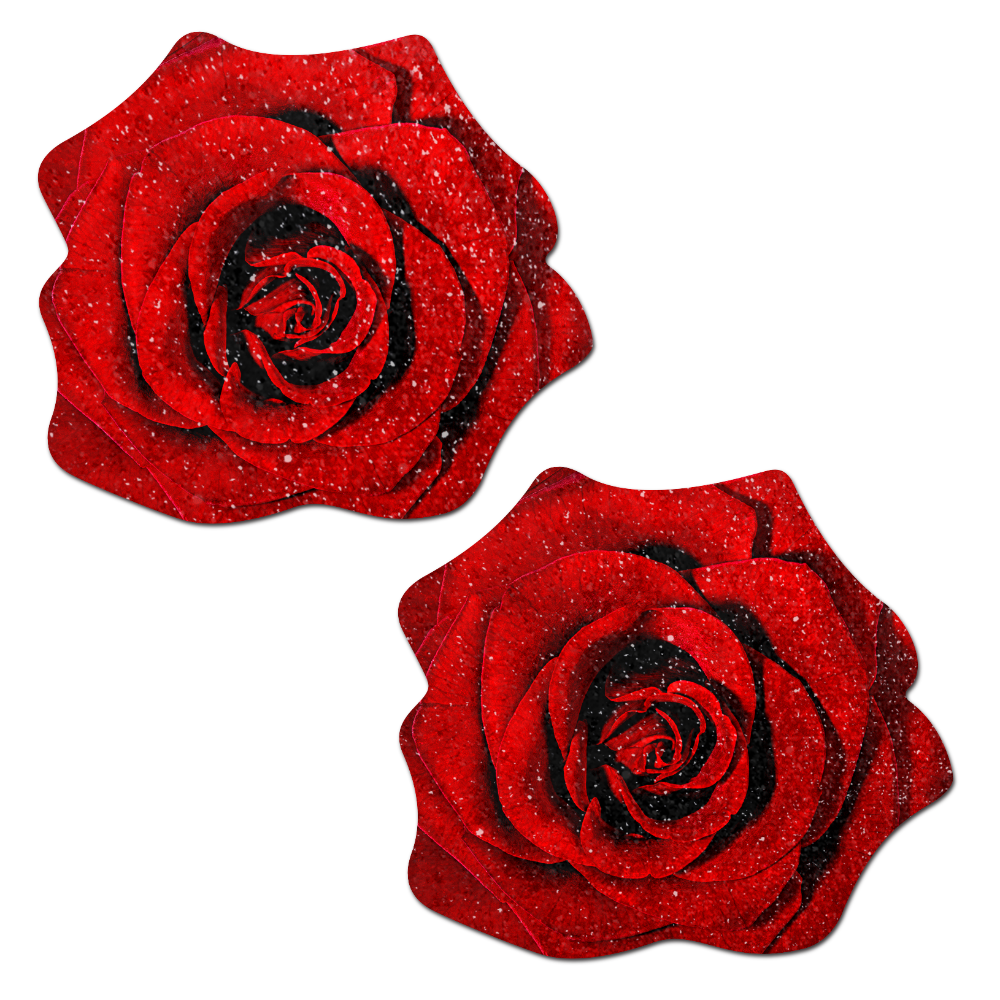 Rose: Red Glitter Velvet Blooming Rose Nipple Pasties by Pastease®