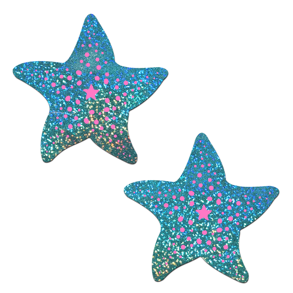 Starfish: Twinkling Seafoam Green & Pink Print Sea Star Nipple Pasties by Pastease®