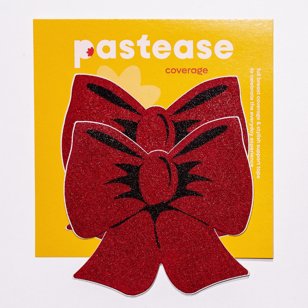 Coverage: Bow Red Holographic Breast Covers Support Tape by Pastease