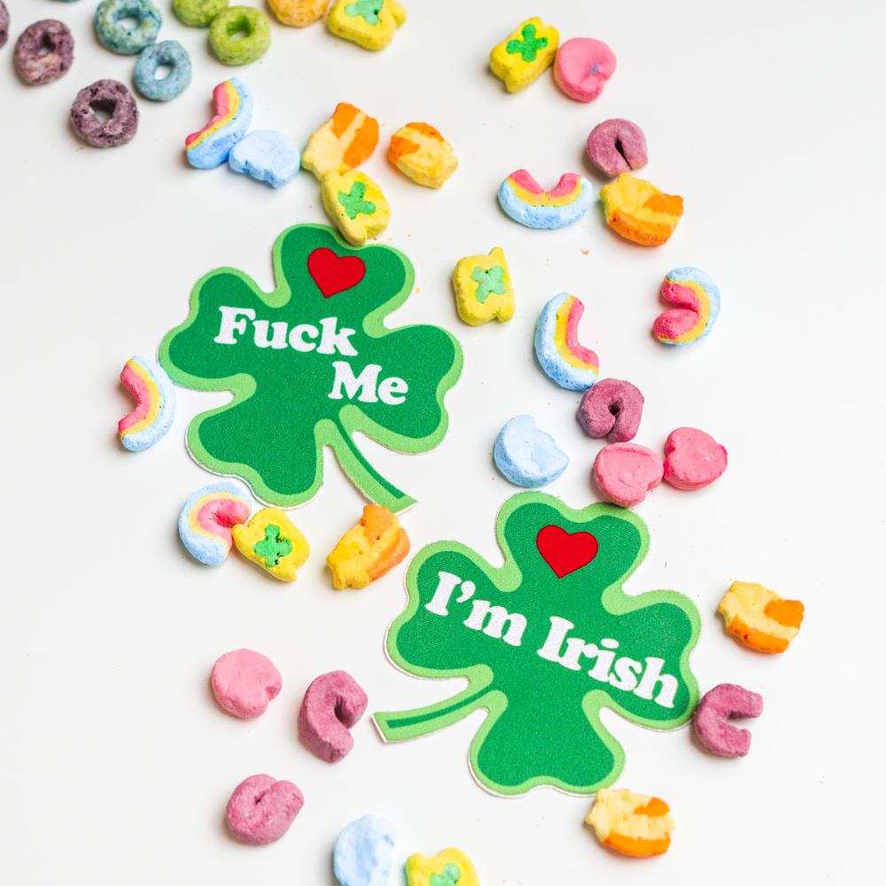 Four Leaf Clover: 'Fuck Me, I'm Irish' Lucky Green Shamrock Nipple Pasties by Pastease® o/s