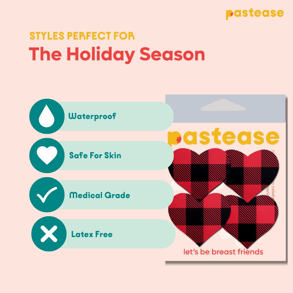 Petites: Two-Pair Small Buffalo Plaid Hearts Nipple Pasties by Pastease®