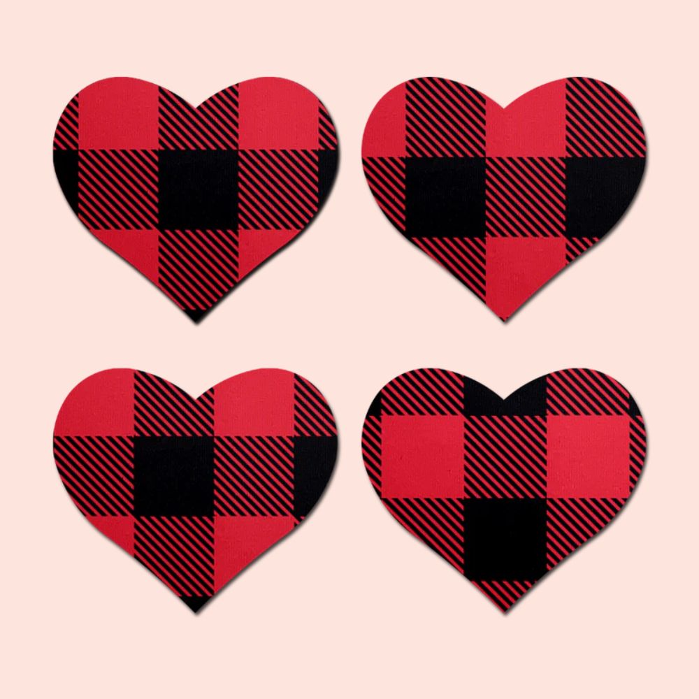 Petites: Two-Pair Small Buffalo Plaid Hearts Nipple Pasties by Pastease®