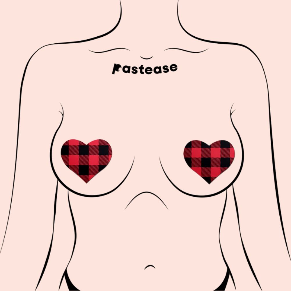 Love: Buffalo Plaid Heart Nipple Pasties in Red & Black by Pastease®