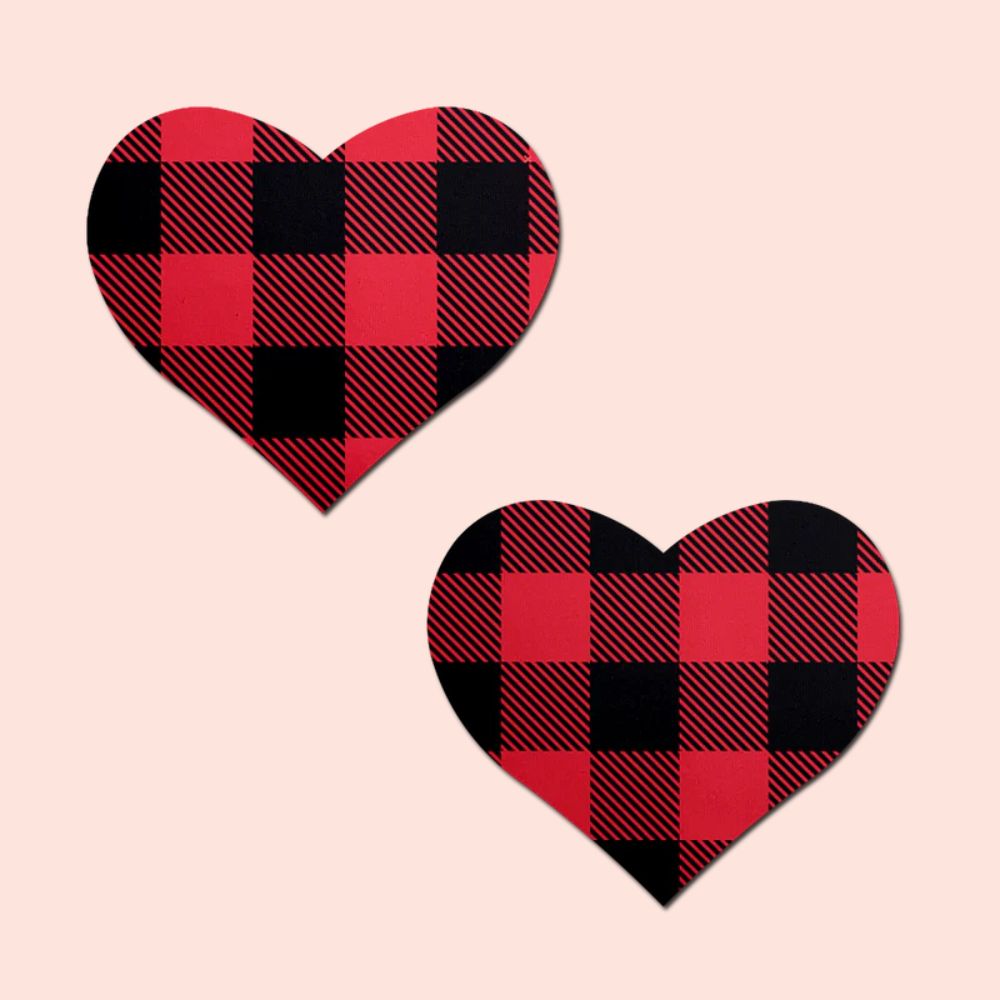 Love: Buffalo Plaid Heart Nipple Pasties in Red & Black by Pastease®