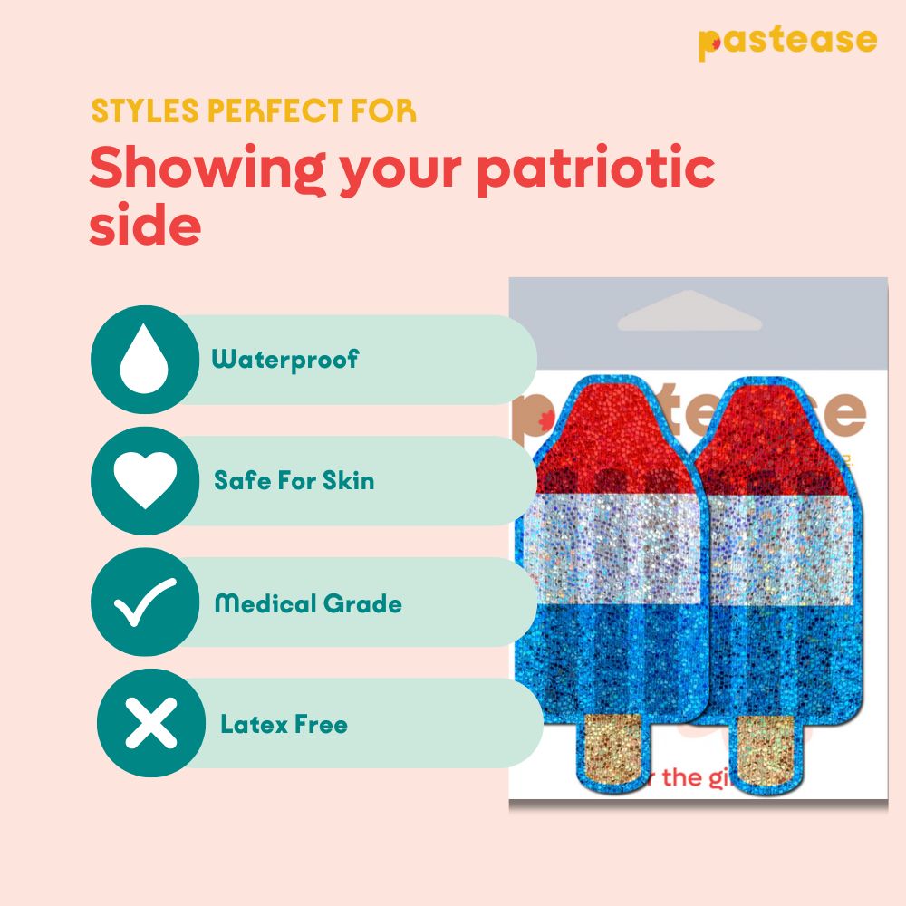 Bomb Pop: Glittering Red, White & Blue USA Ice Pop Nipple Pasties by Pastease®