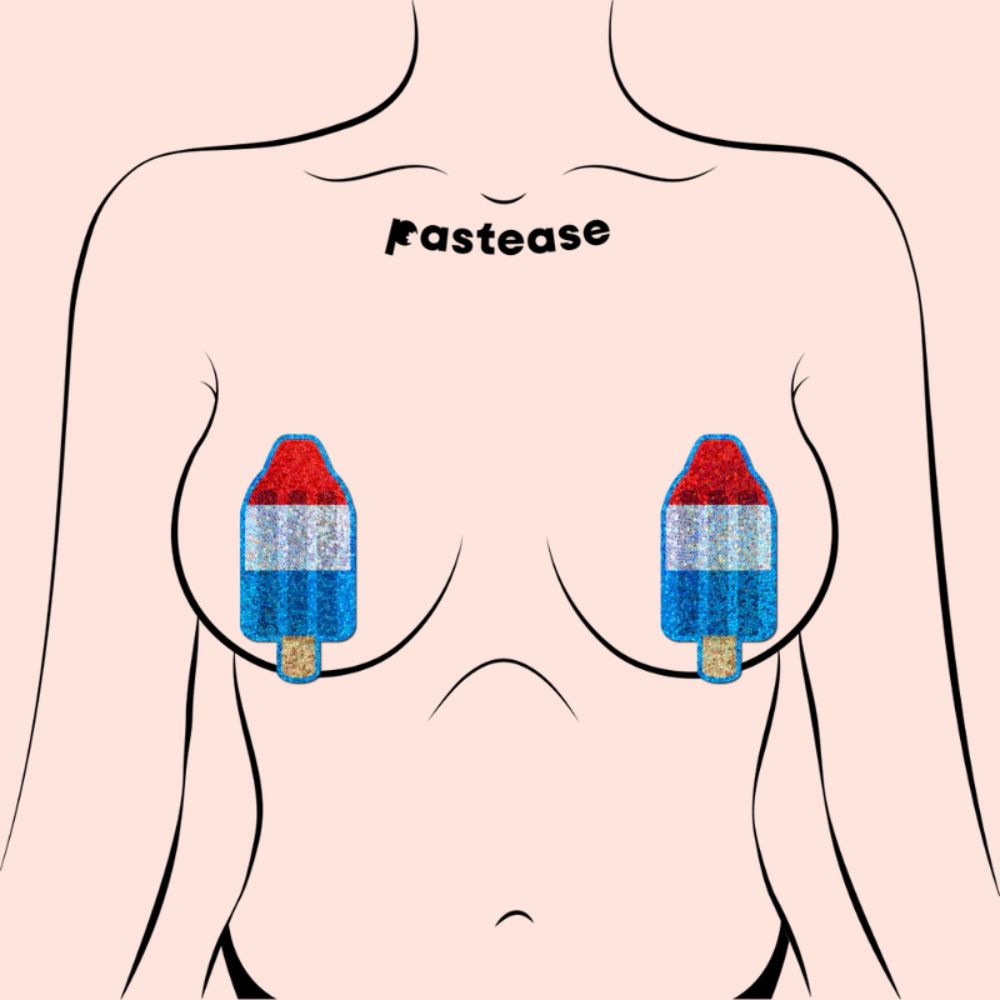 Bomb Pop: Glittering Red, White & Blue USA Ice Pop Nipple Pasties by Pastease®