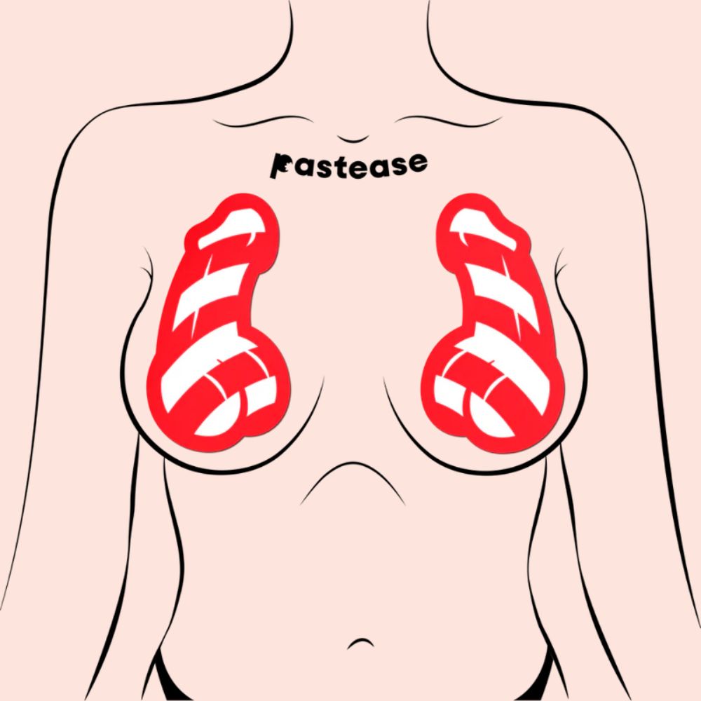 Penis: Red and White Stripe Candy Cane Dick Nipple Pasties by Pastease®