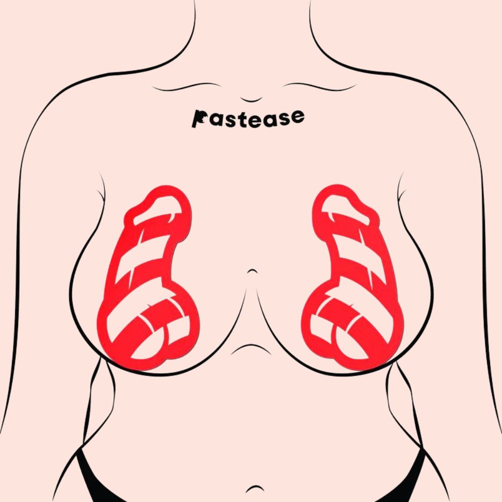 Penis: Red and White Stripe Candy Cane Dick Nipple Pasties by Pastease®