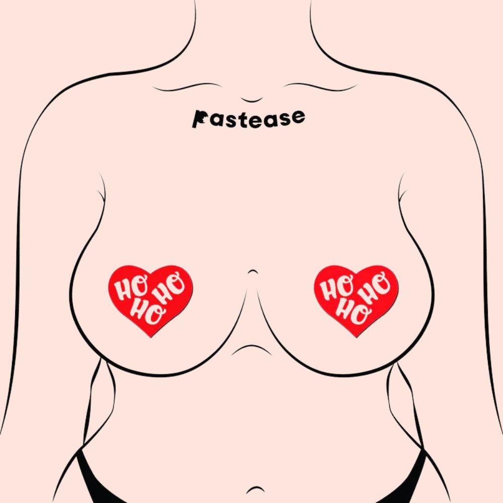 Love: Red and White Ho Ho Ho Hearts Nipple Pasties by Pastease®