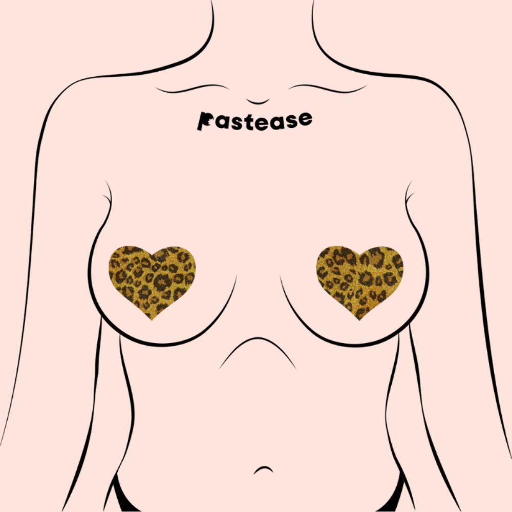 Love: Glittering Gold Cheetah Heart Nipple Pasties by Pastease® o/s