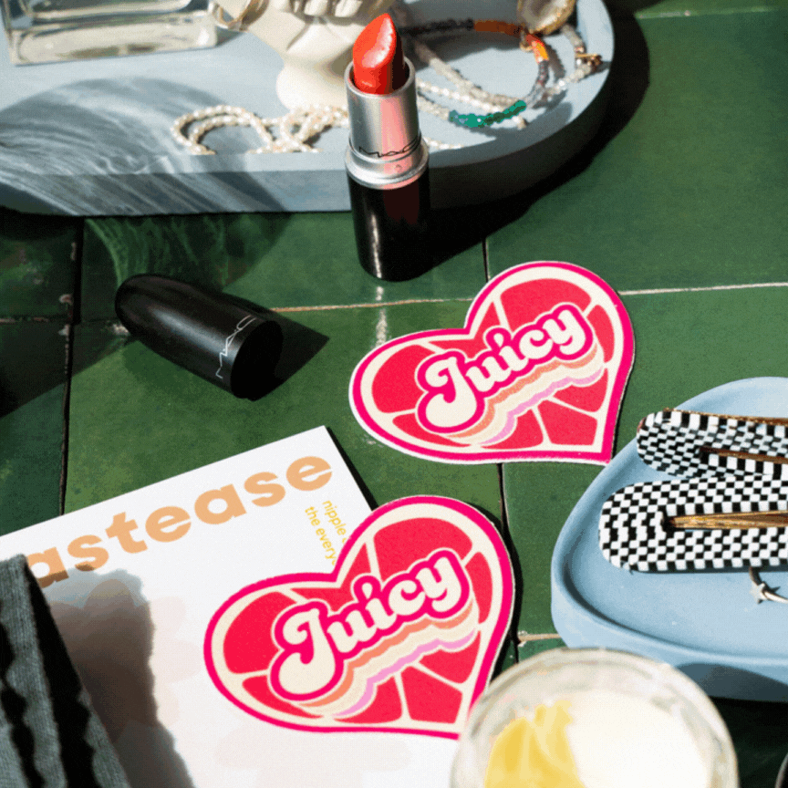 Love: 'Juicy' Pink Grapefruit Retro Heart Pasties Affirmations by Pastease