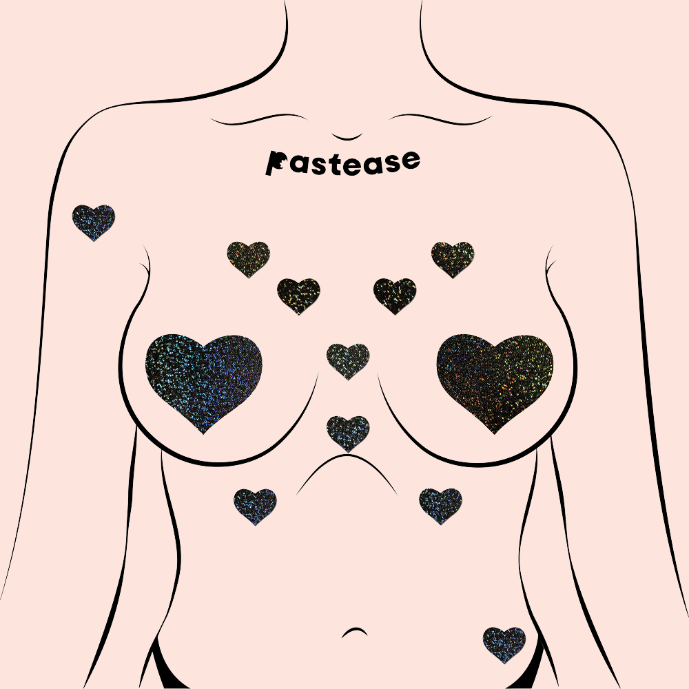 Body Minis: 10 Mini Black Glitter Hearts Nipple & Body Pasties by Pastease®
