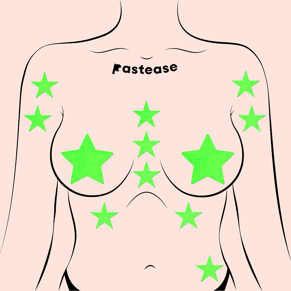 Body Minis: 10 Mini Glow-In-The-Dark Stars Nipple & Body Pasties by Pastease® o/s