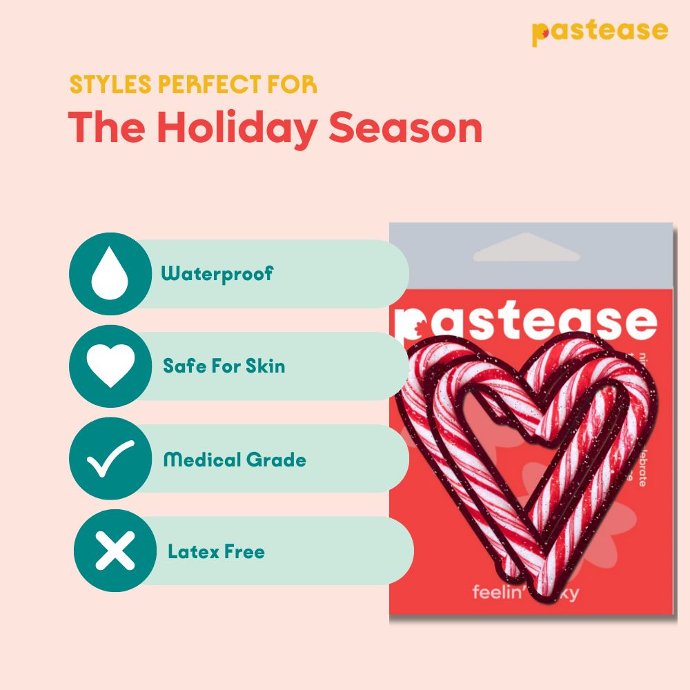 Peek-a-Boob: Candy Cane Heart Red & White Cut-Out Nipple Pasties by Pastease®