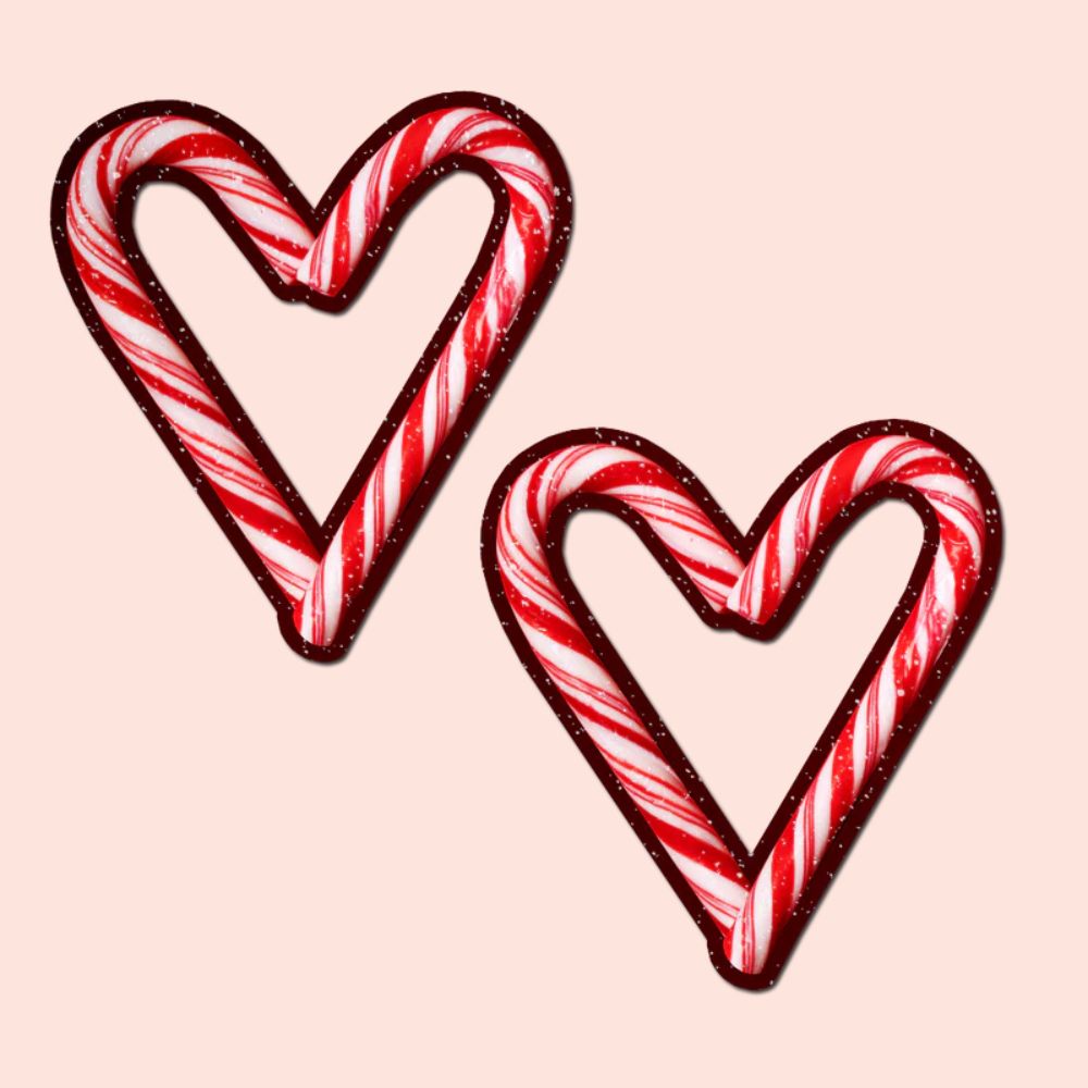 Peek-a-Boob: Candy Cane Heart Red & White Cut-Out Nipple Pasties by Pastease®