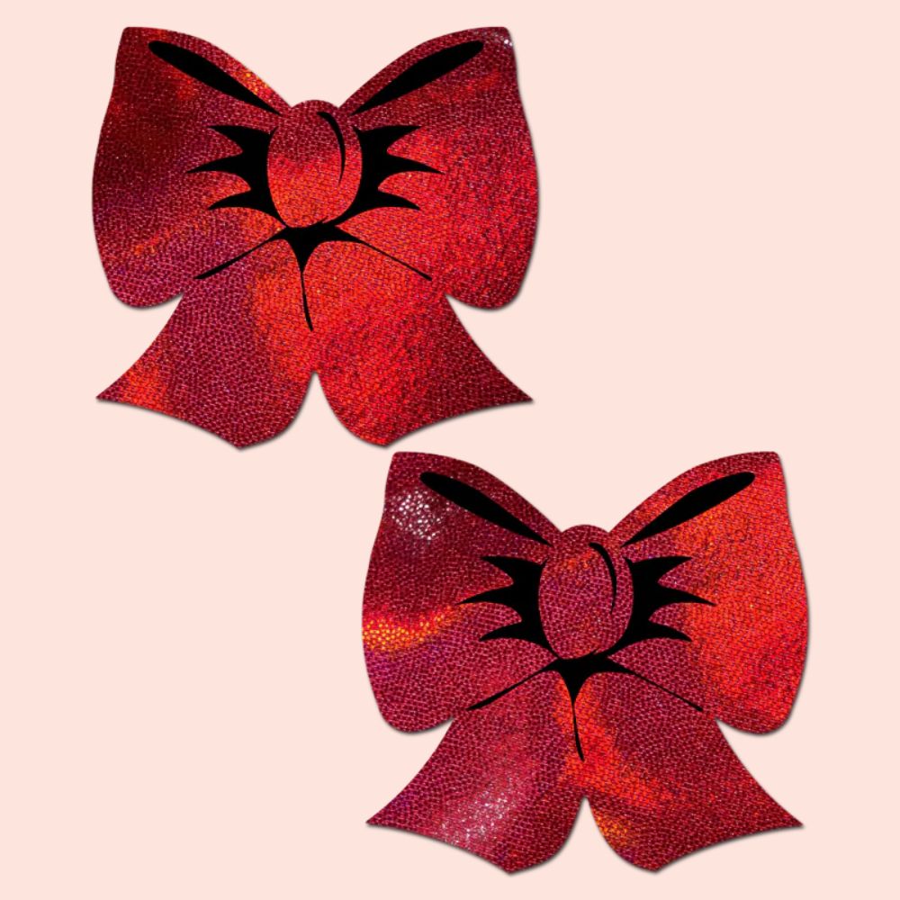 Bow: Holographic Red Bows Nipple Pasties by Pastease®