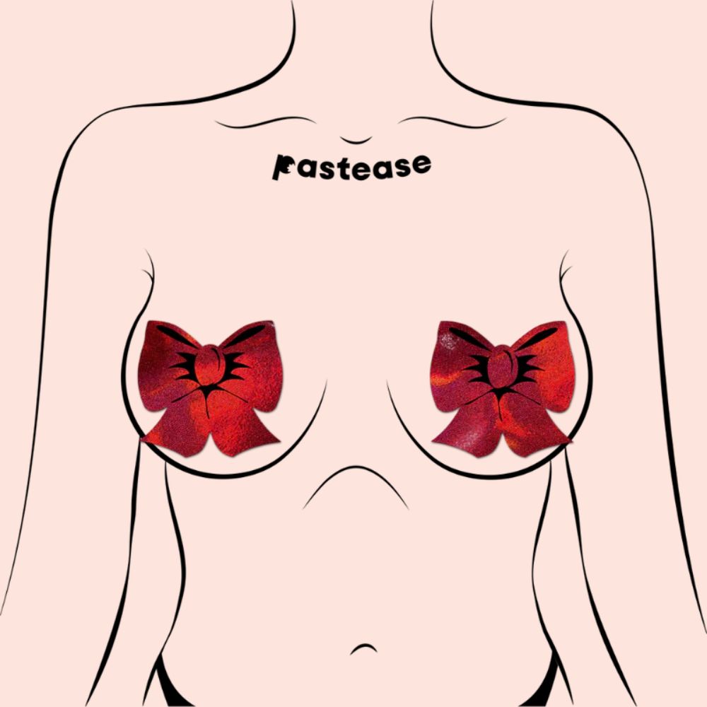 Bow: Holographic Red Bows Nipple Pasties by Pastease®