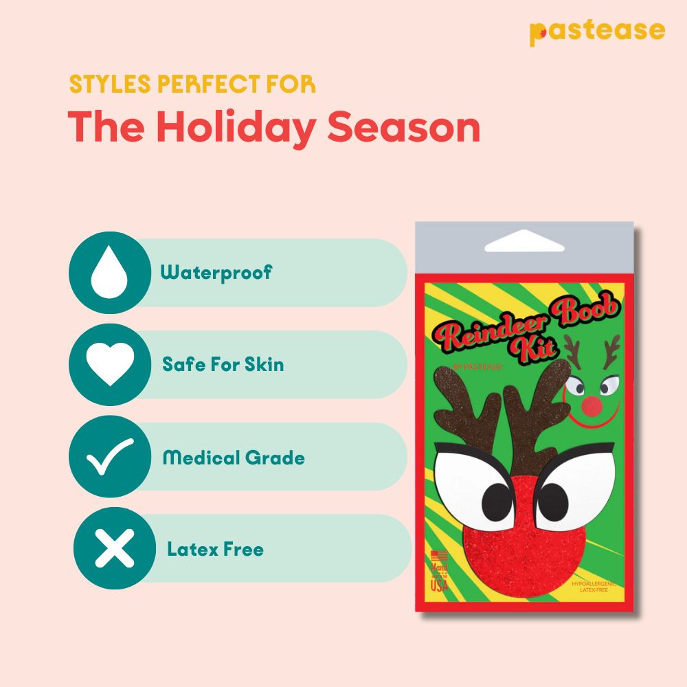 Reindeer Boob Kit Pasties: Rudolph Eyes Nose & Antler Nipple Cover by Pastease®