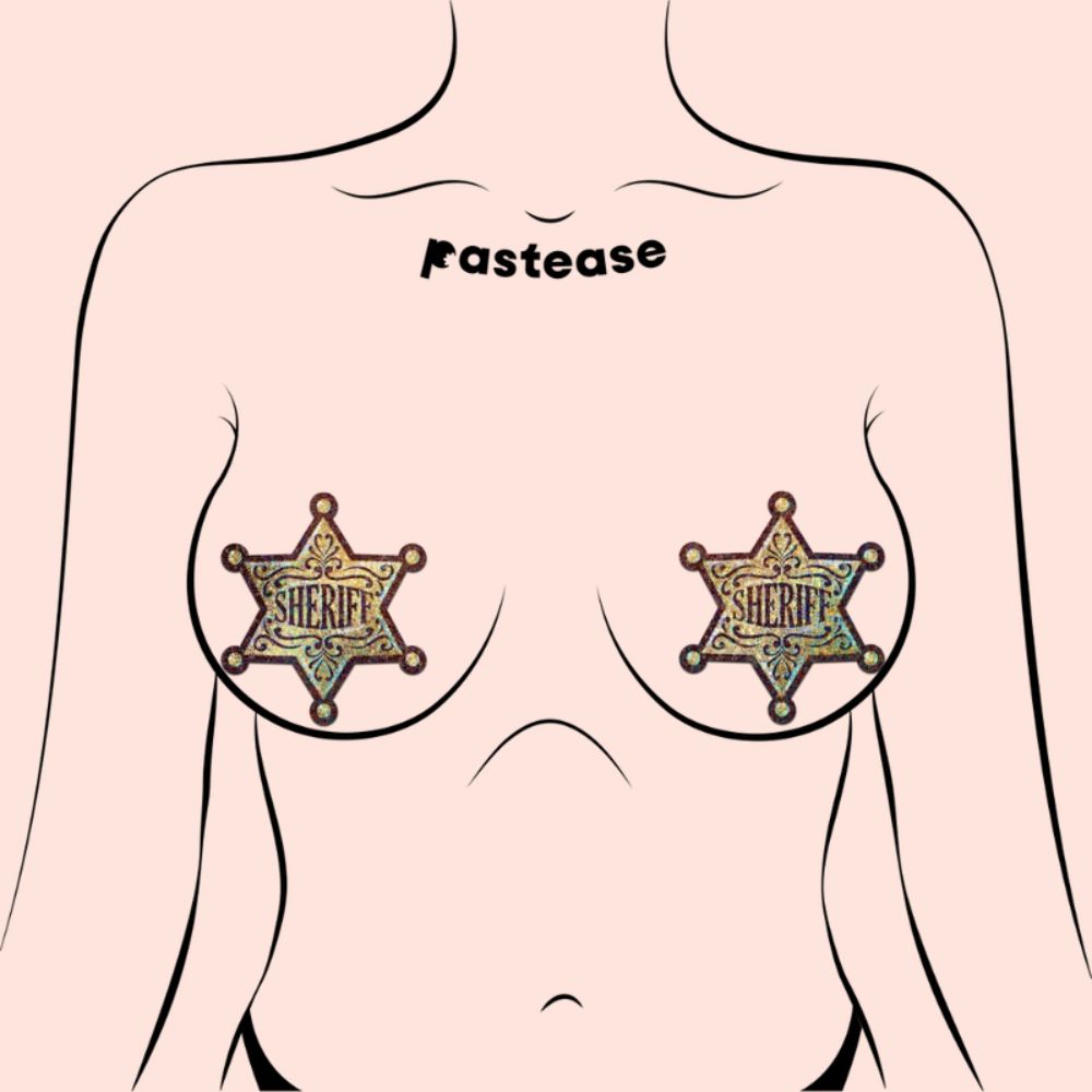 Sheriff Star: Glittering Golden Sheriff's Badge Nipple Pasties by Pastease®