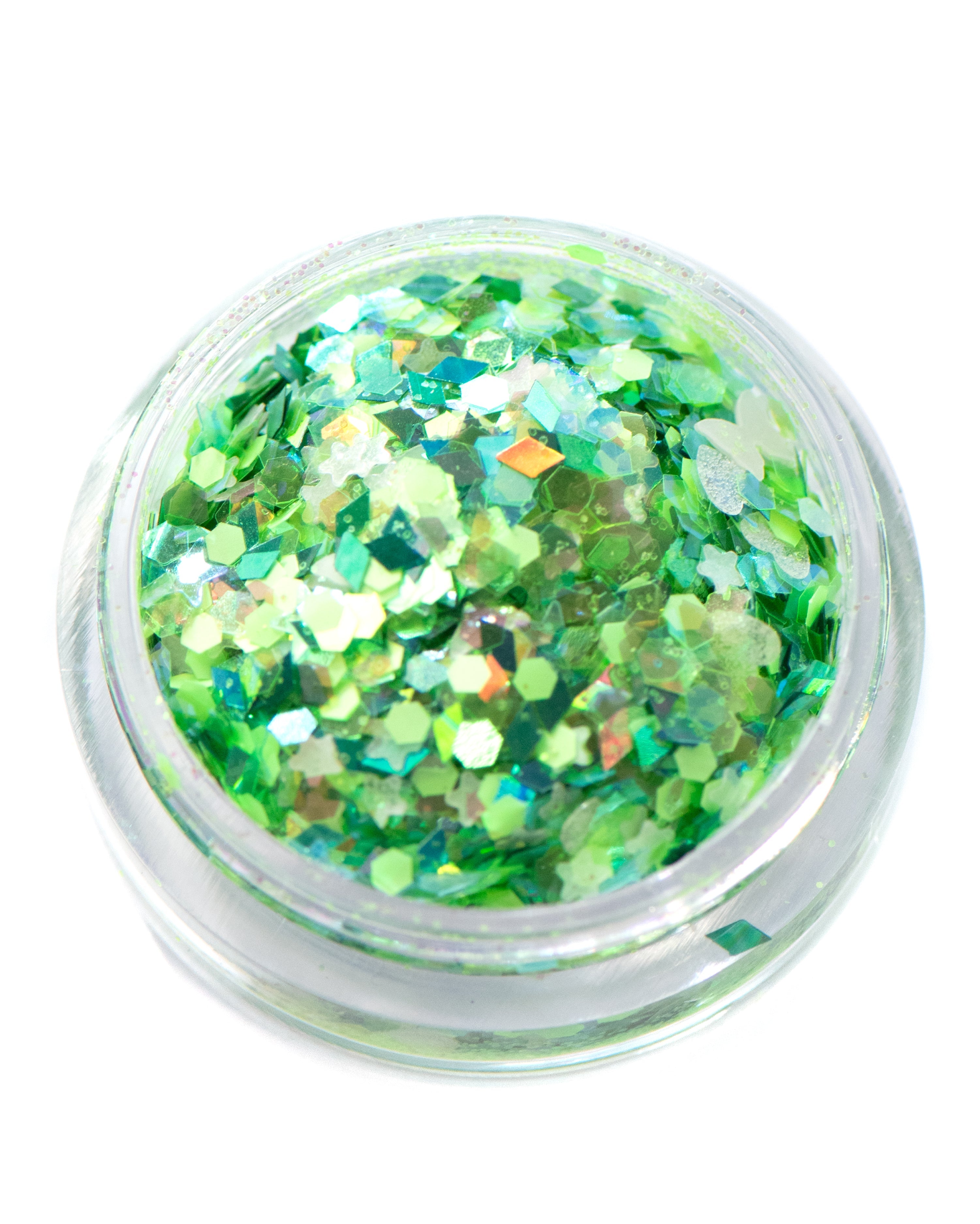 Spring Fling - Chunky Green Glitter Mix with Glow-in-the-Dark Stars