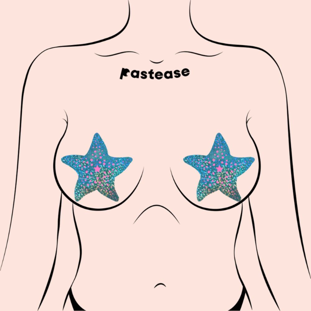 Starfish: Twinkling Seafoam Green & Pink Print Sea Star Nipple Pasties by Pastease®