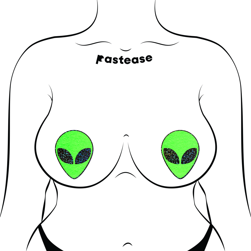 Alien: Glow-In-The-Dark with Glittering Black Eyes Nipple Pasties by Pastease® o/s