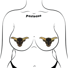 Bull Horns: Golden Glittering Longhorn Bull Head Nipple Pasties by Pastease®