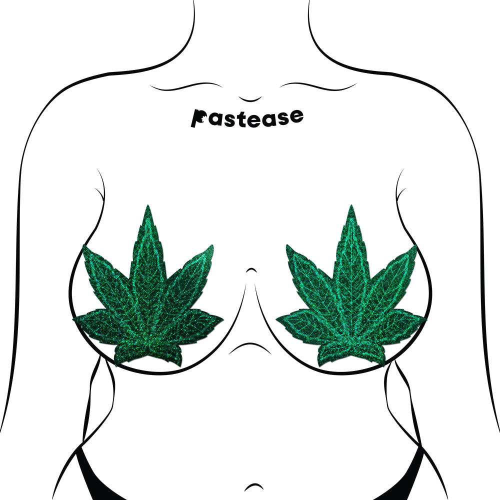 Coverage: Pot Leaf Glitter Green Full Breast Covers Support Tape by Pastease