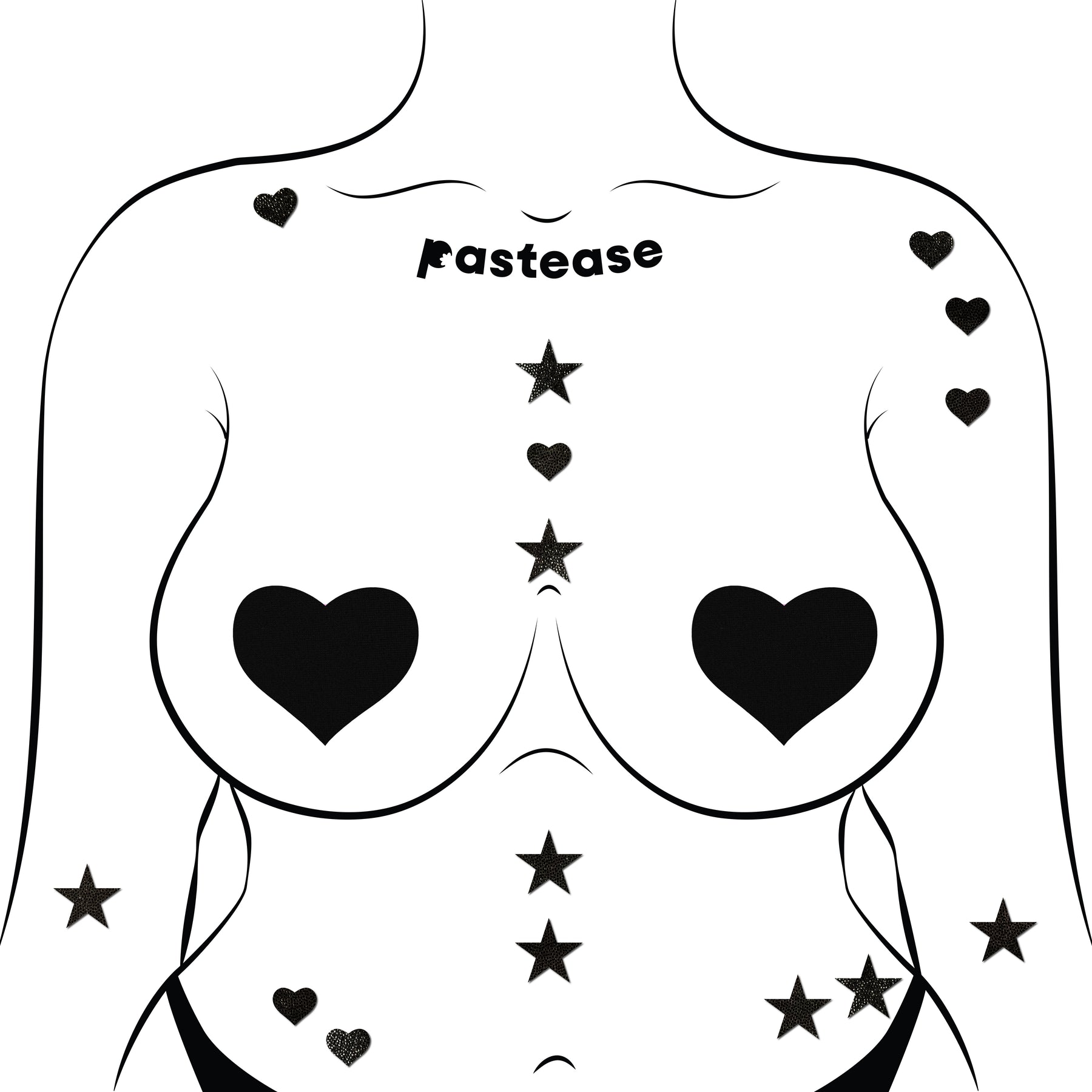 Pastease Confetti: Liquid Black Baby Heart & Star Body Pasties by Pastease®
