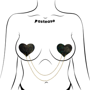 Chains: Black Shattered Disco Ball Heart with Gold Chains Nipple Pasties by Pastease®