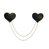 Chains: Black Shattered Disco Ball Heart with Gold Chains Nipple Pasties by Pastease®