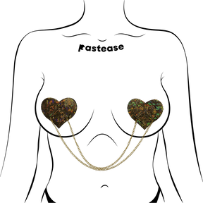 Chains: Gold Shattered Disco Ball Heart with Gold Chains Nipple Pasties by Pastease®
