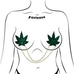 Chains: Shattered Glass Disco Ball Green Weed with Gold Chain Nipple Pasties by Pastease®