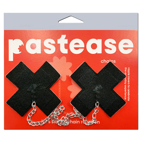 Chains: Liquid Black Plus X Cross with Chunky Silver Chain Nipple Pasties by Pastease®