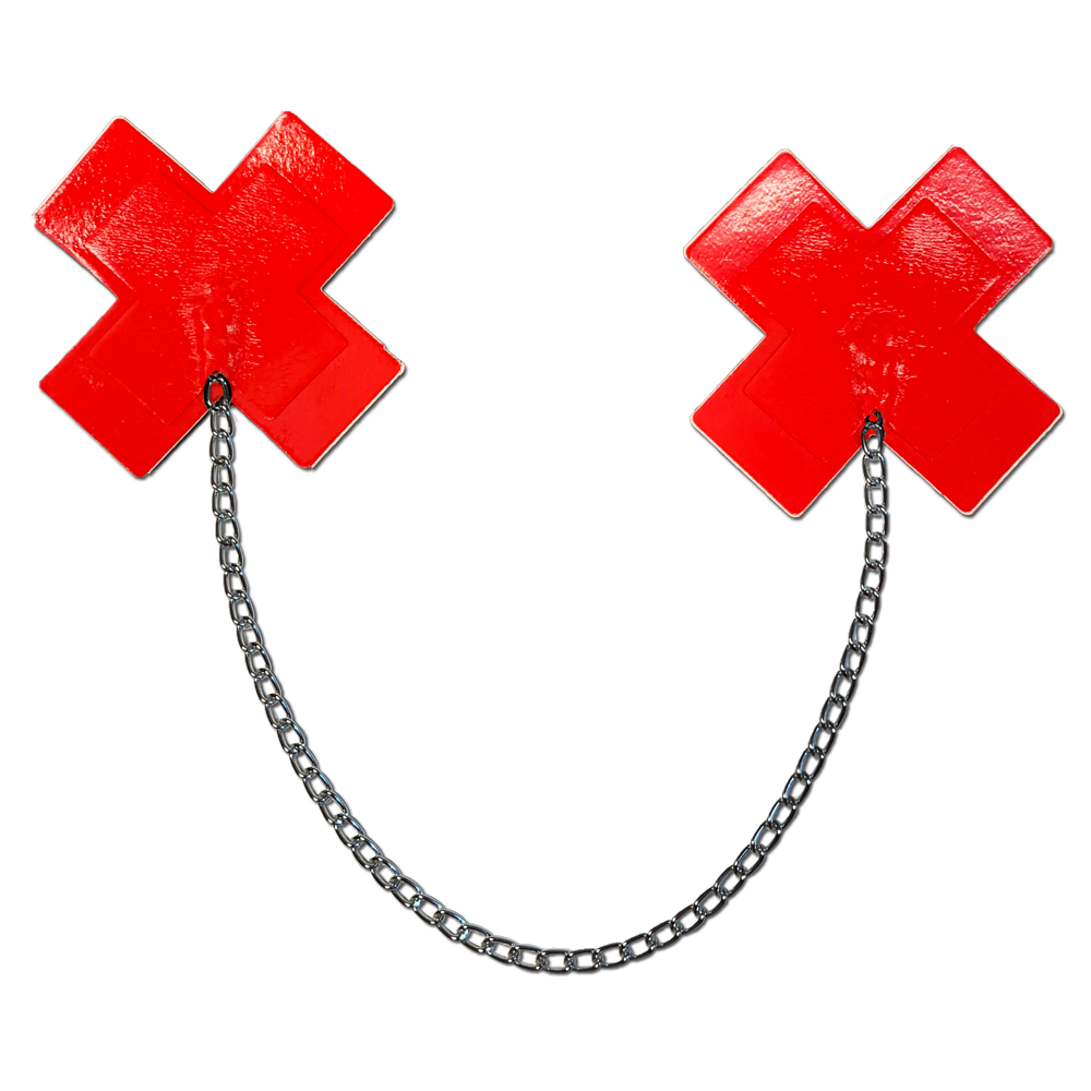 Chains: Patent Leather Red Plus X Cross with Chunky Silver Chain Nipple ...
