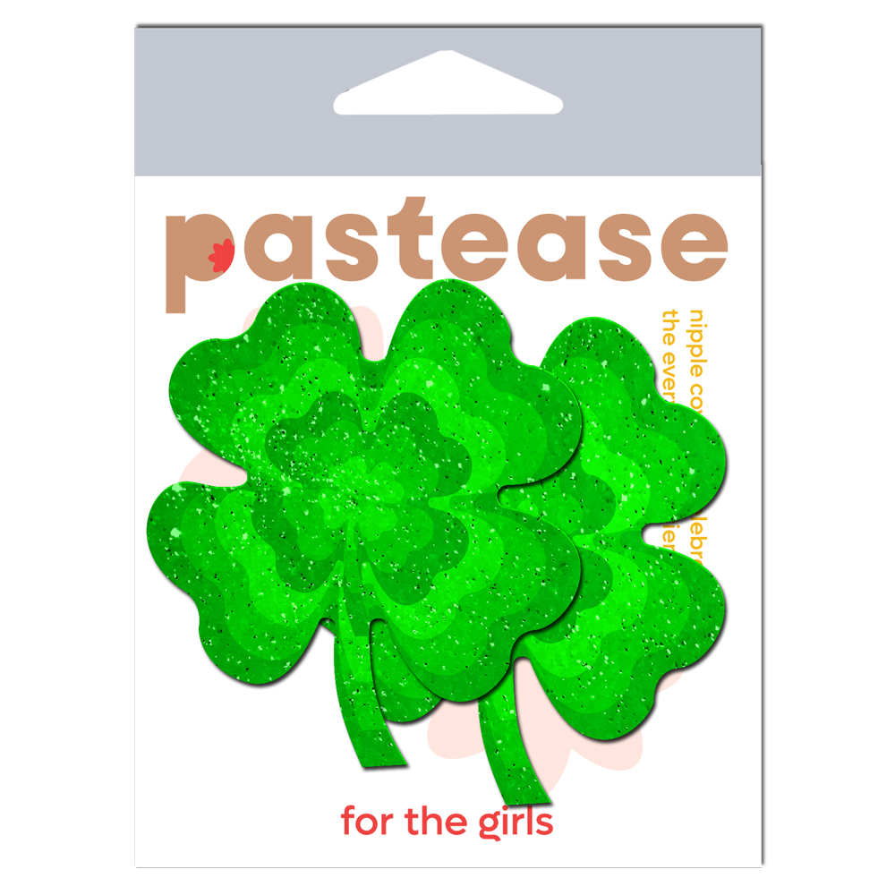 Four Leaf Clover Green Glitter Velvet Pumping Shamrock Nipple Pasties by Pastease®