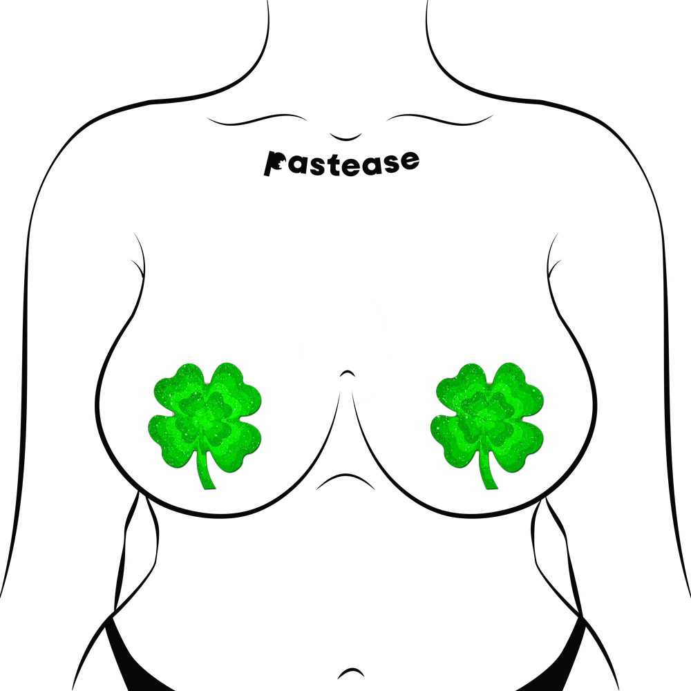 Four Leaf Clover Green Glitter Velvet Pumping Shamrock Nipple Pasties by Pastease®