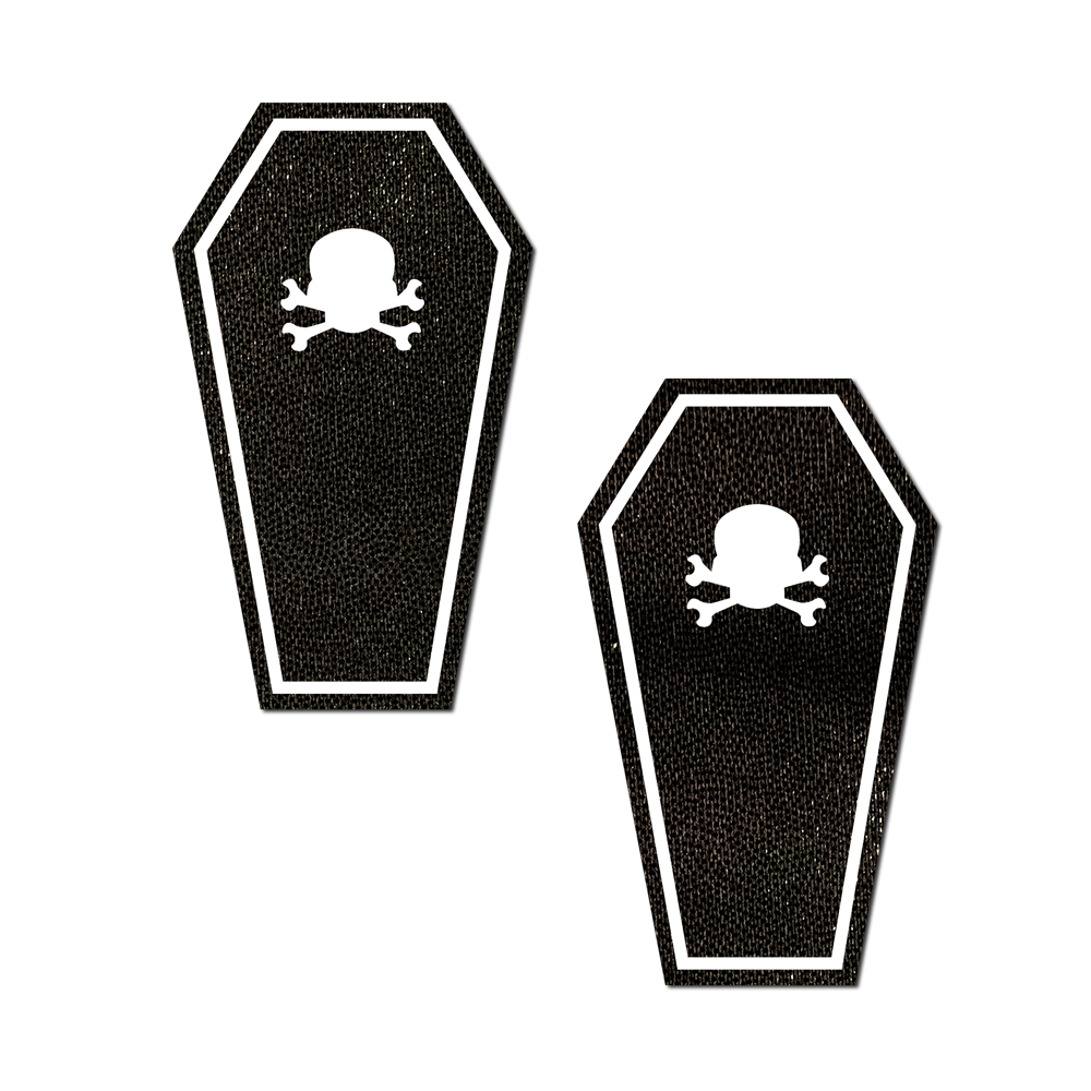 Black Coffin With Glow in the Dark Skull & Crossbones Halloween Breast Pasties by Pastease®