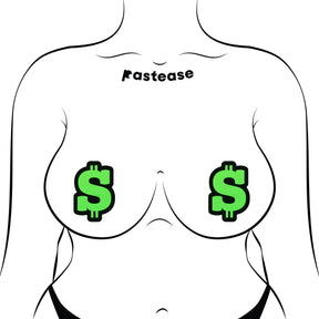 Money: Neon Green Dollar Sign Nipple Pasties by Pastease®