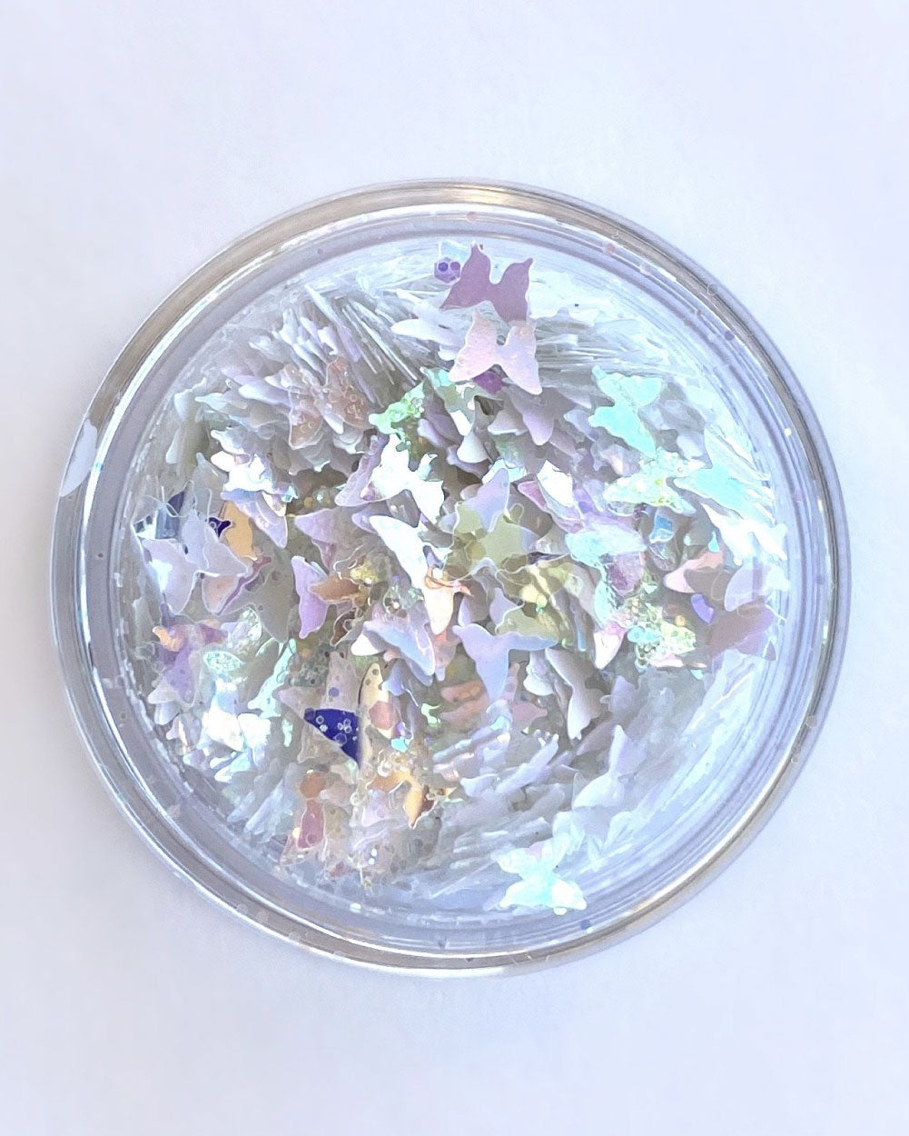 Dolly - White Iridescent Chunky Glitter with Butterflies