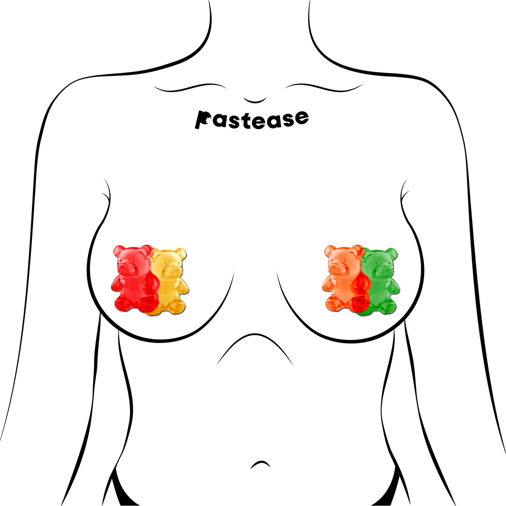 Gummy Bear Breast Pasties in Red, Yellow, Orange & Green by Pastease®