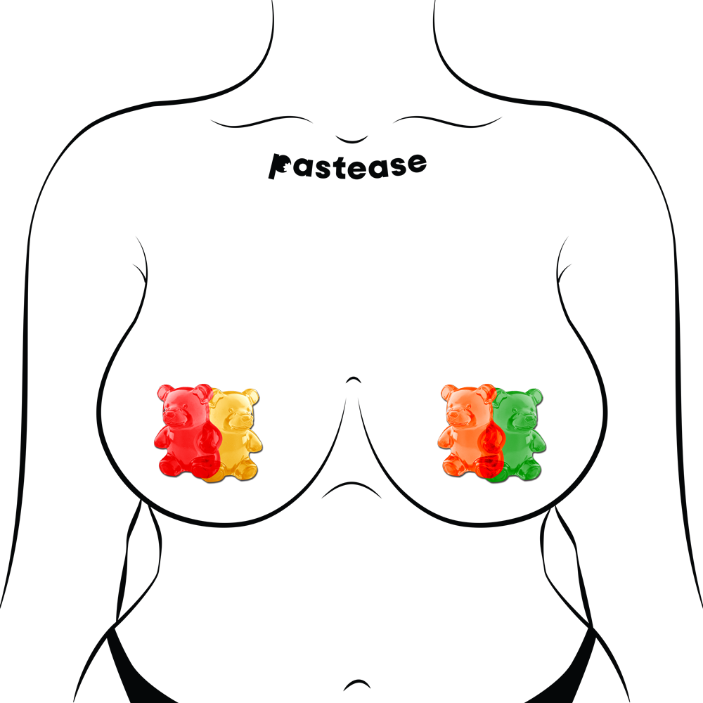 Gummy Bear Breast Pasties in Red, Yellow, Orange & Green by Pastease®