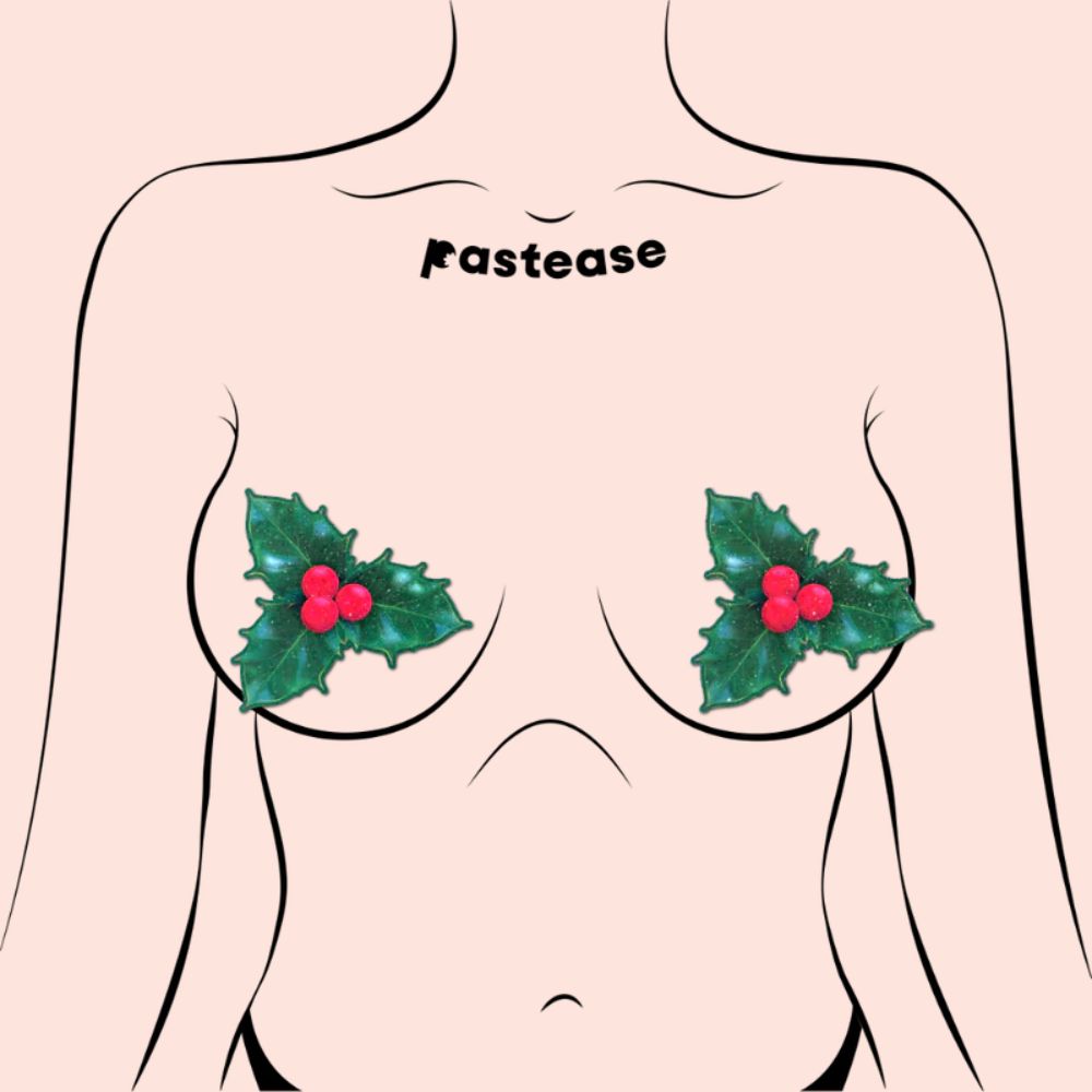 Christmas Winter Holly with Red Berries Nipple Pasties by Pastease®