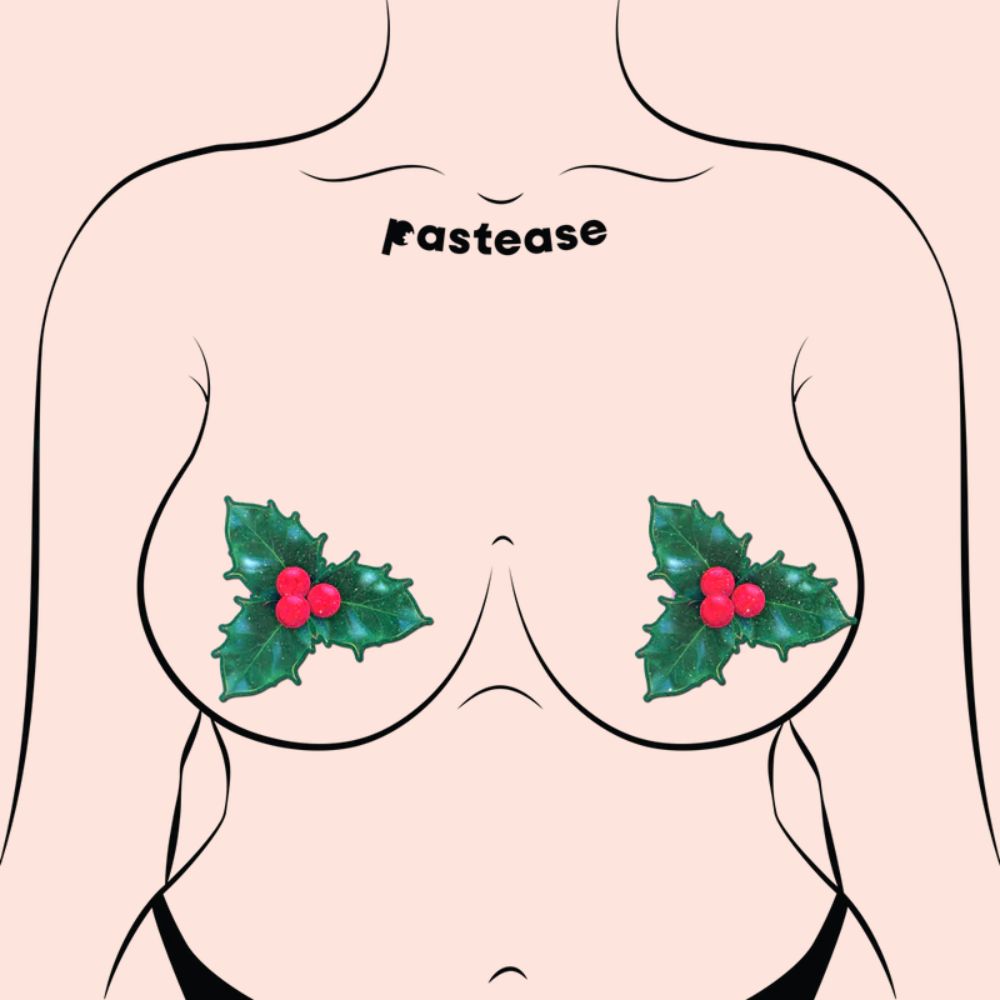 Christmas Winter Holly with Red Berries Nipple Pasties by Pastease®