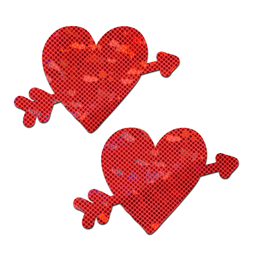 Cupid's Arrow Red Heart Breast Pasties in Sparkly Disco Red by Pastease®