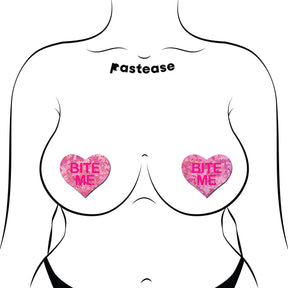 Love: Disco Pink Heart with 'Bite Me' Nipple Pasties by Pastease® o/s
