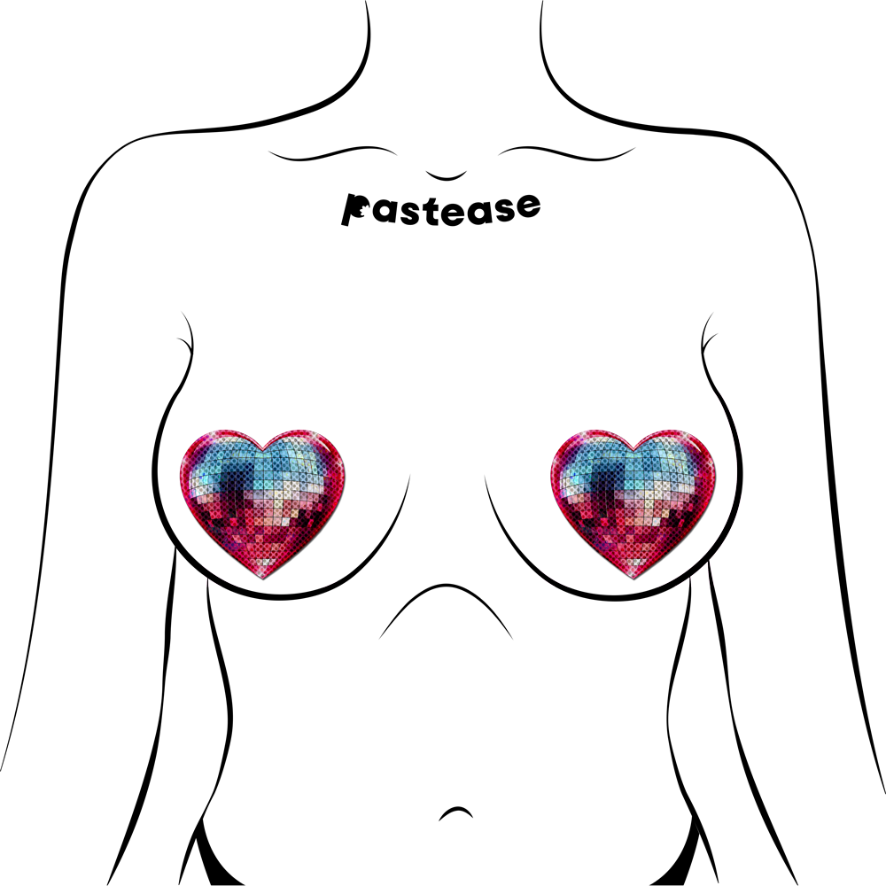 Discoball Heart Breast Pasties Sparkling Blue & Pink by Pastease®