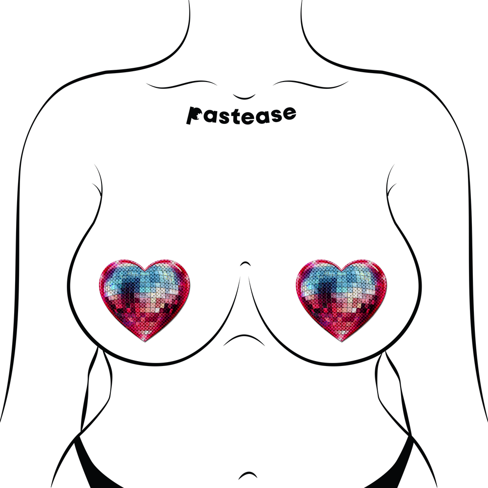 Discoball Heart Breast Pasties Sparkling Blue & Pink by Pastease®