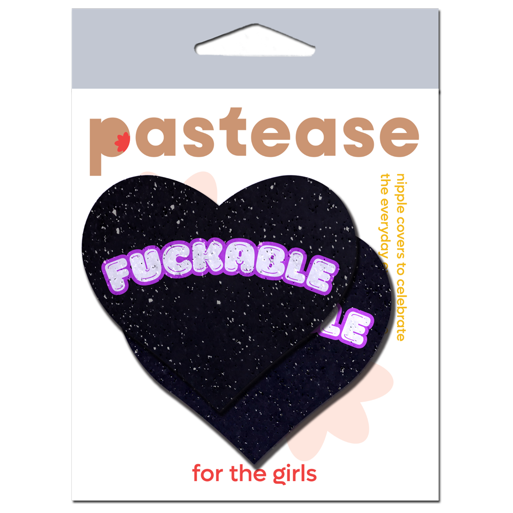 F*CKABLE' Heart Breast Pasties on Black Glitter Velvet by Pastease®